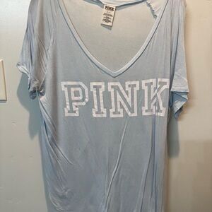 PINK Victoria's Secret Sky Blue V-Neck Tee